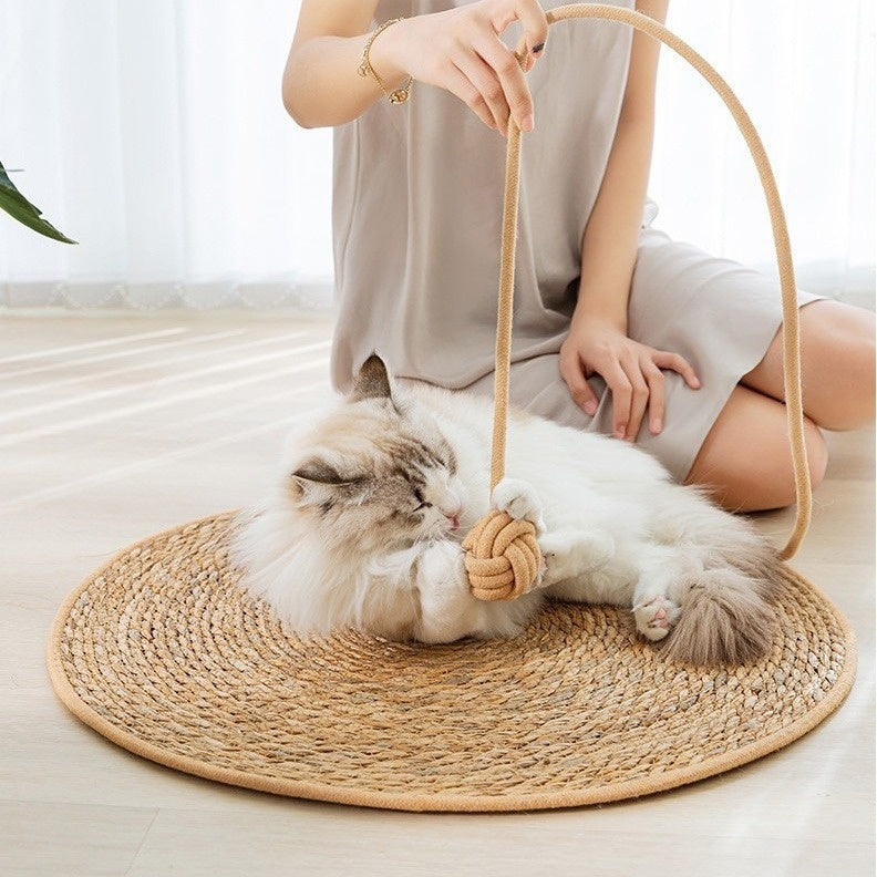 Natural Papyrus Round Rattan Cat Scratching Pad Pet Scratcher