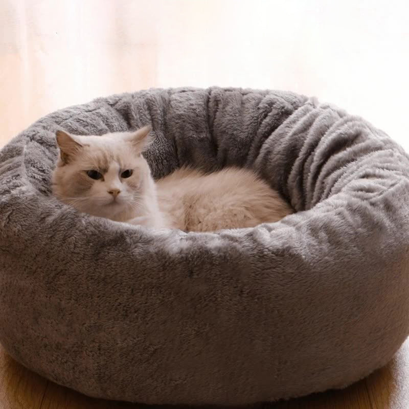 Pet Dog Bed Long Plush Donut Round Cushion