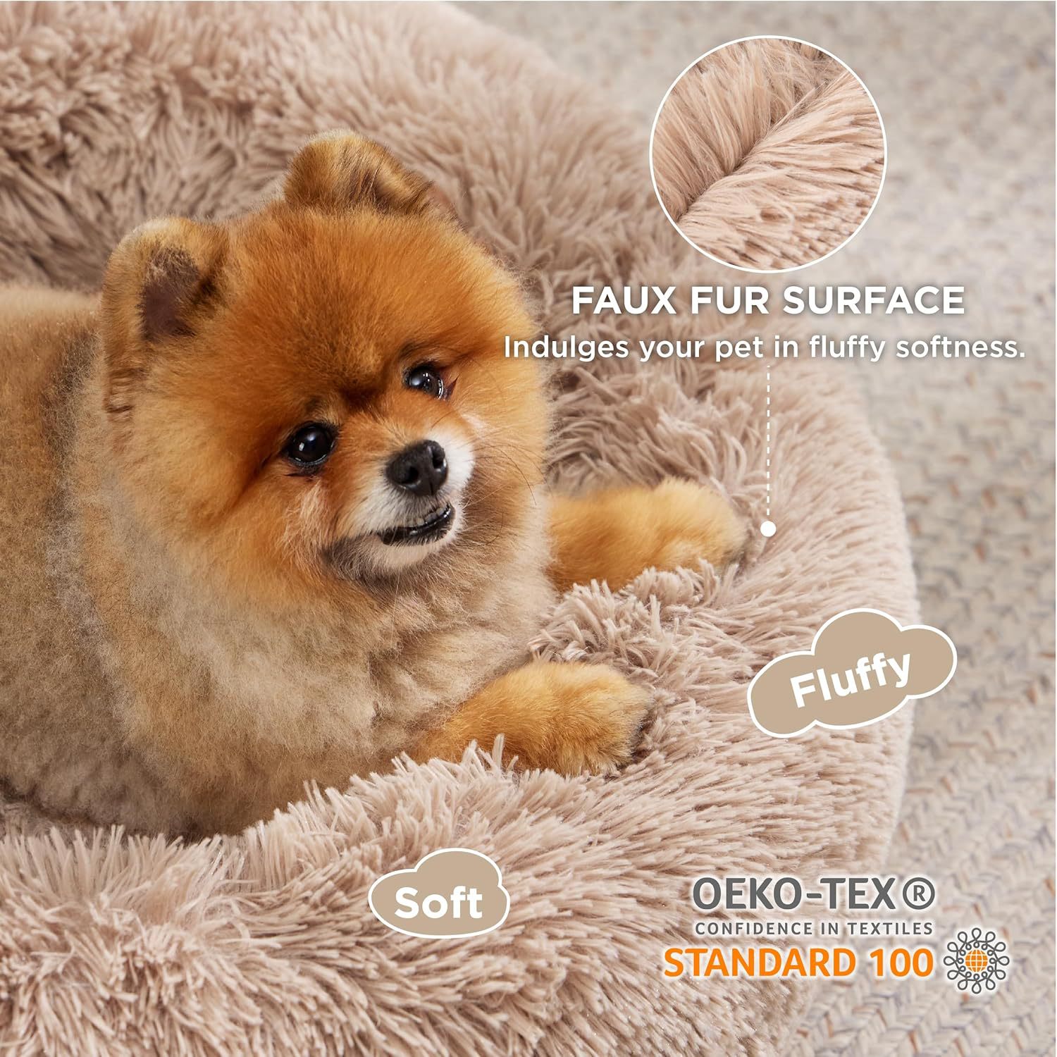 Solid Color Indoor Non-slip Round Fluffy Plush Pet Bed