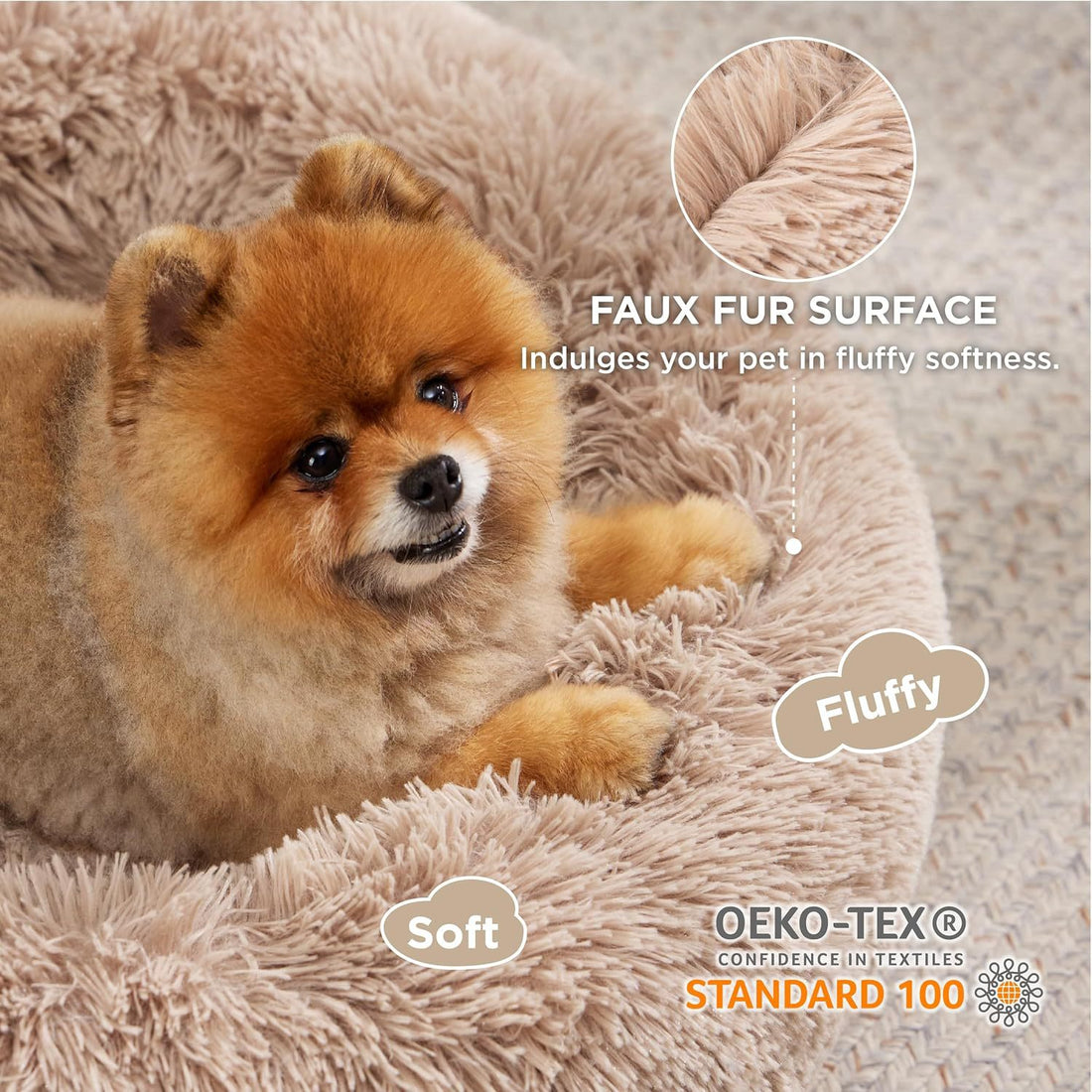 Solid Color Indoor Non-slip Round Fluffy Plush Pet Bed