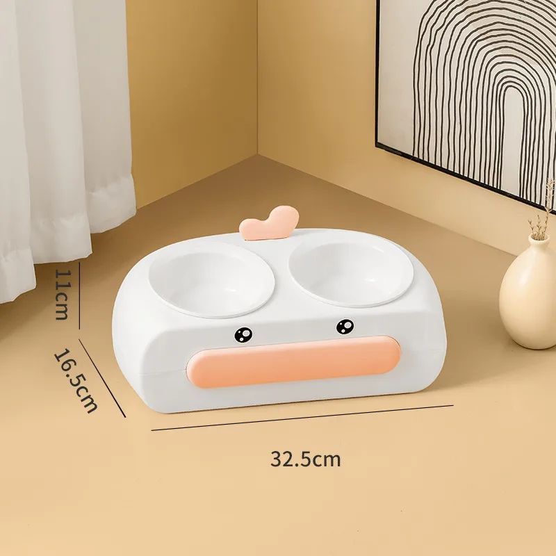 Pet Double Bowl Plastic Kitten Dog Food Drinking Tray