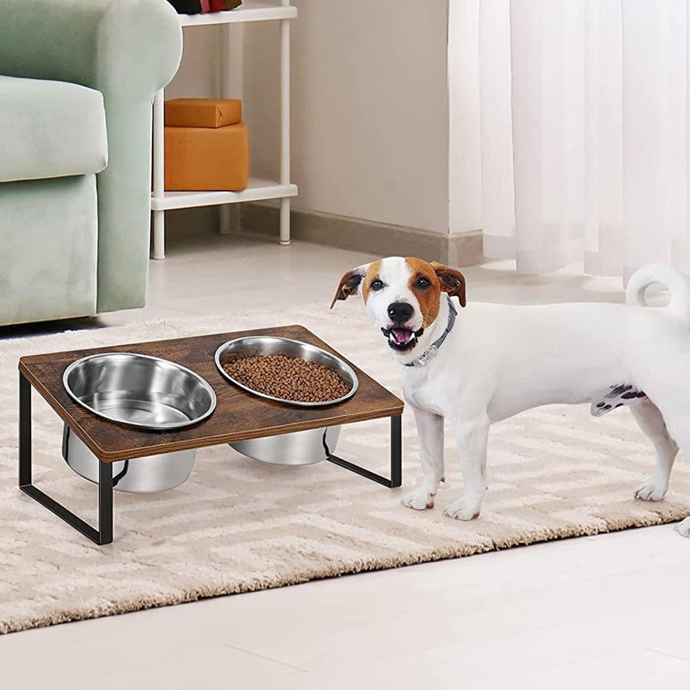 Pet Feeding Rack Iron Wood Combined With Cat Bowl Rack