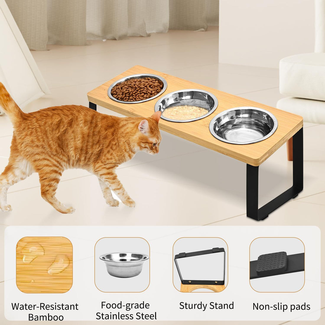 Pet Feeding Rack Iron Wood Combined With Cat Bowl Rack