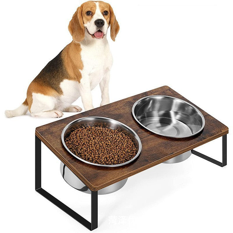 Pet Feeding Rack Iron Wood Combined With Cat Bowl Rack