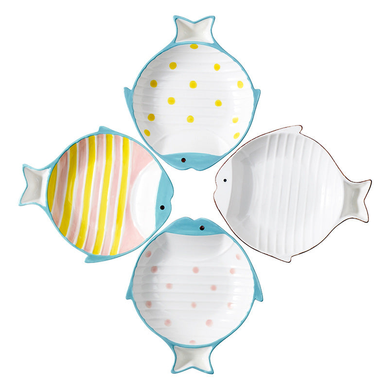 Fish-shaped Ceramic Plate Cat Food Feeding Bowl