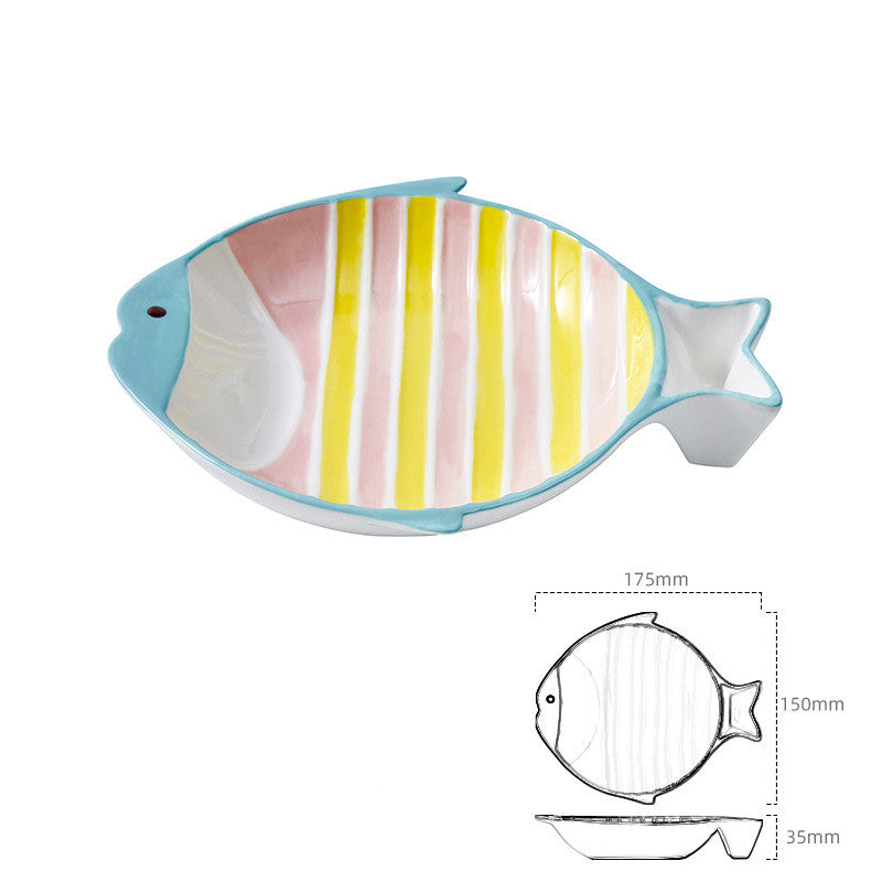 Fish-shaped Ceramic Plate Cat Food Feeding Bowl