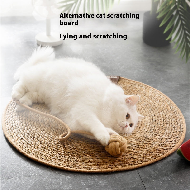 Natural Papyrus Round Rattan Cat Scratching Pad Pet Scratcher