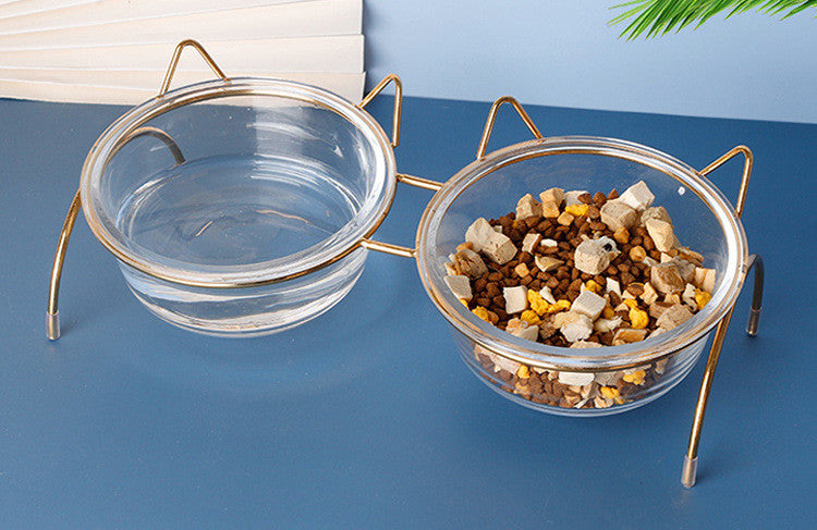 Pet Food Water Dishes With Metal Feeding Bowl Rack