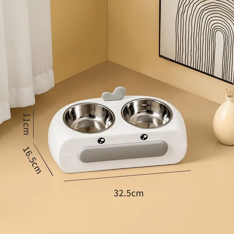 Pet Double Bowl Plastic Kitten Dog Food Drinking Tray