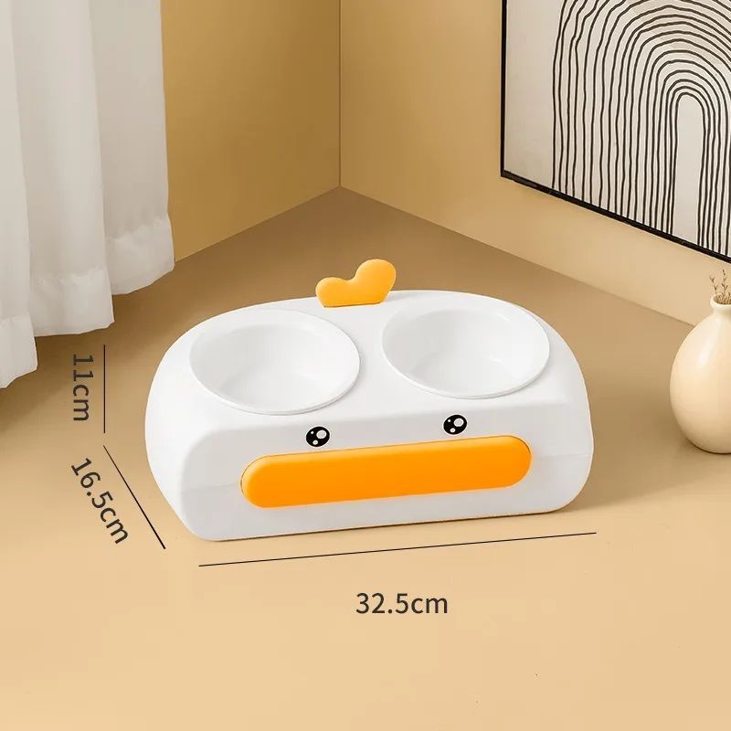 Pet Double Bowl Plastic Kitten Dog Food Drinking Tray