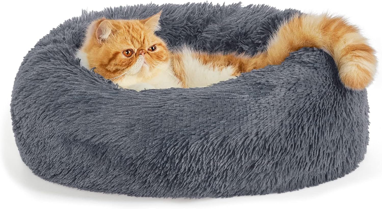 Solid Color Indoor Non-slip Round Fluffy Plush Pet Bed