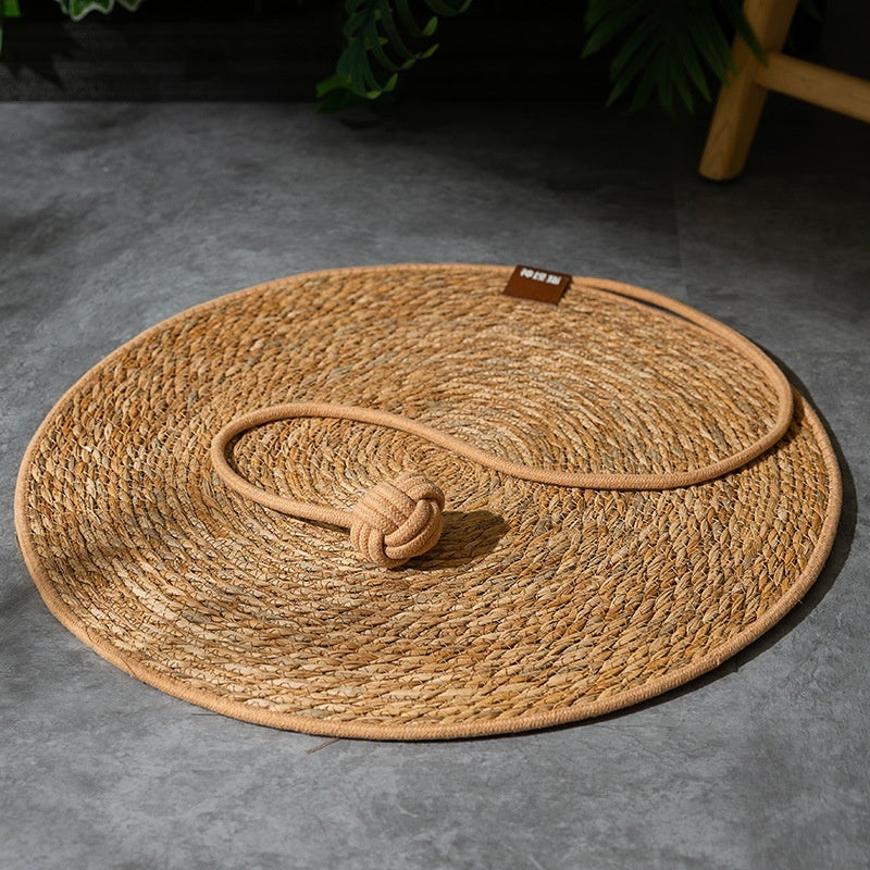 Natural Papyrus Round Rattan Cat Scratching Pad Pet Scratcher