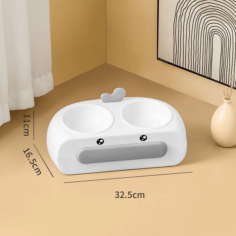Pet Double Bowl Plastic Kitten Dog Food Drinking Tray