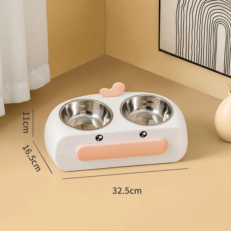 Pet Double Bowl Plastic Kitten Dog Food Drinking Tray