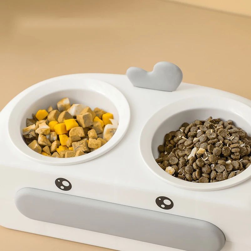Pet Double Bowl Plastic Kitten Dog Food Drinking Tray