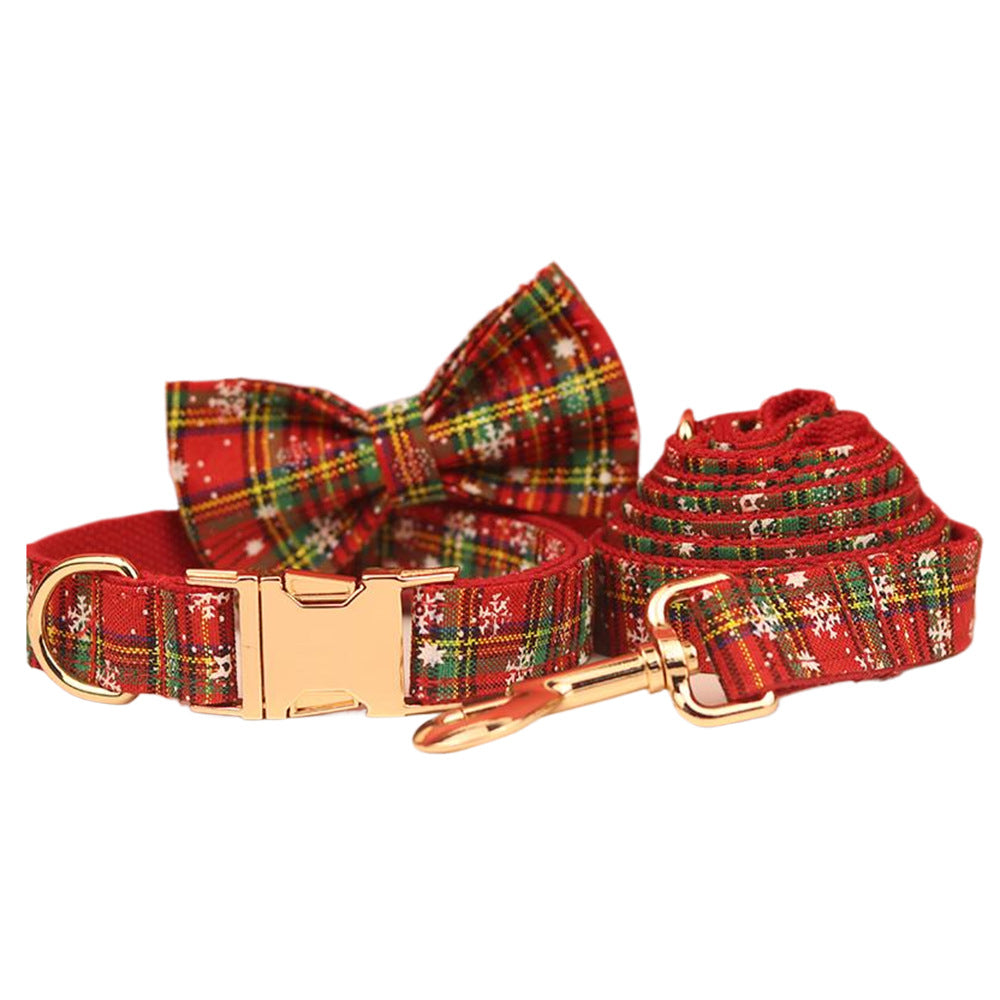 Christmas Pet Collar Plaid Dog Rope Leash