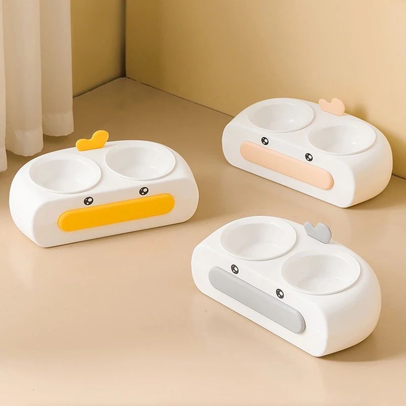 Pet Double Bowl Plastic Kitten Dog Food Drinking Tray