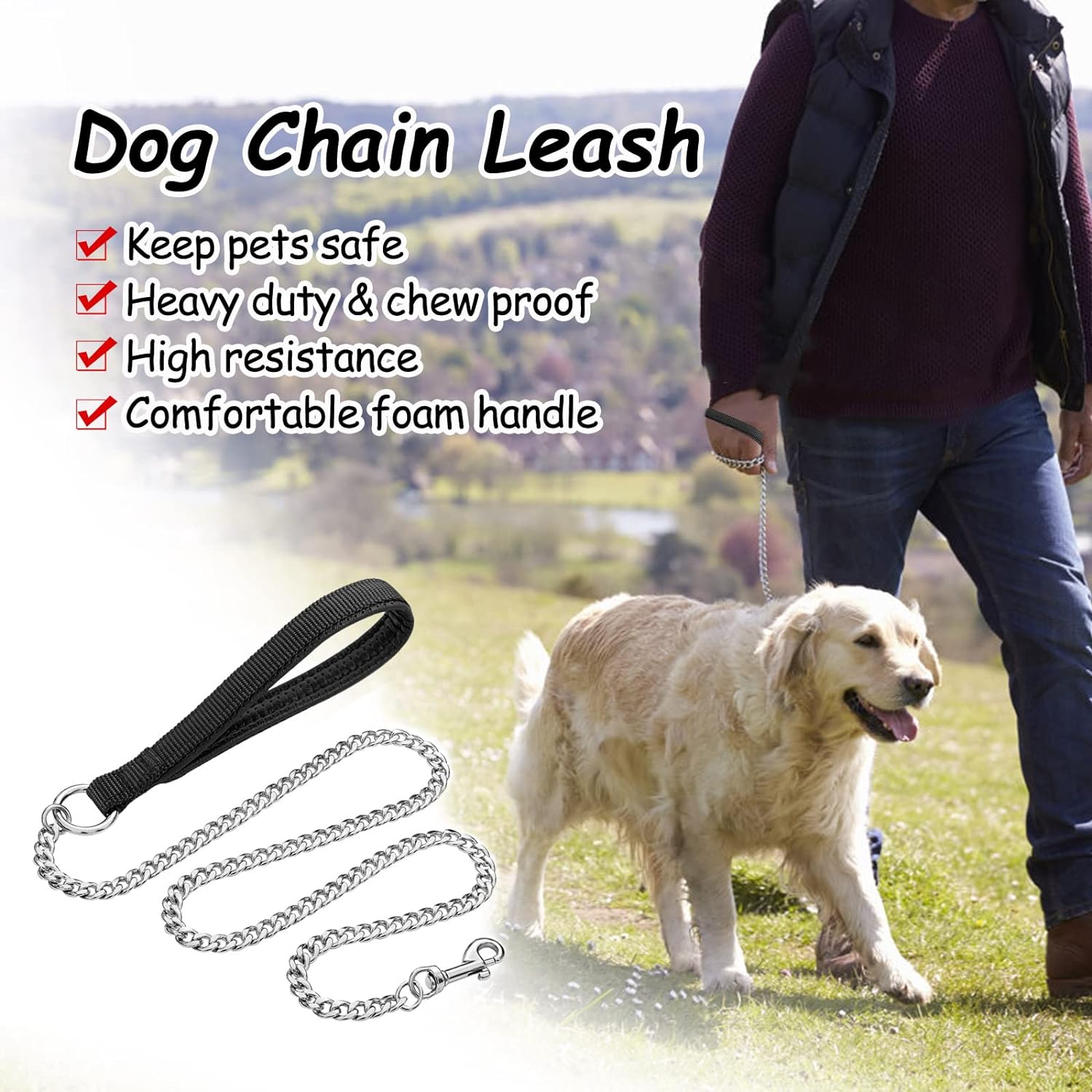 Pet Leash Chain With Soft Padded Handle