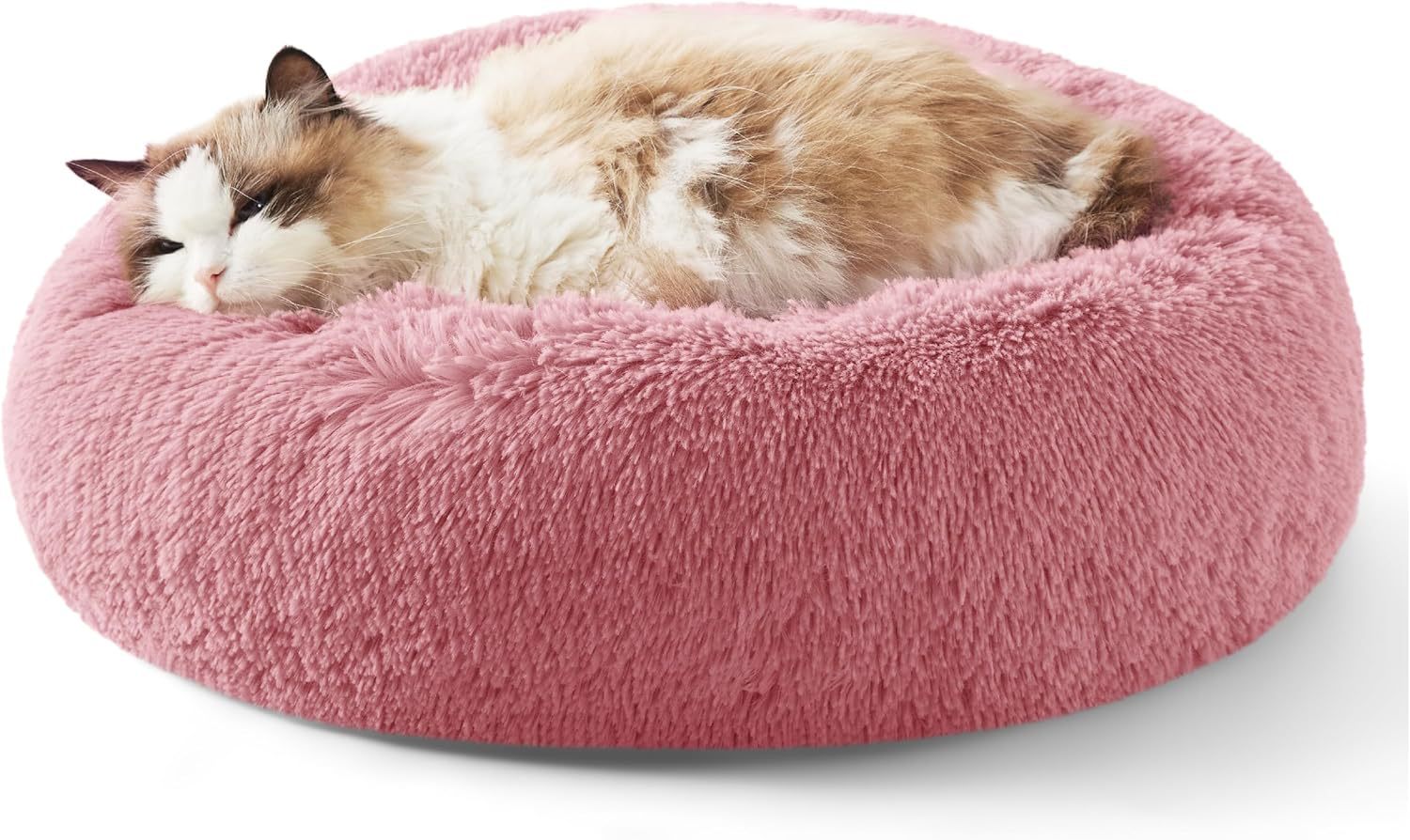 Solid Color Indoor Non-slip Round Fluffy Plush Pet Bed