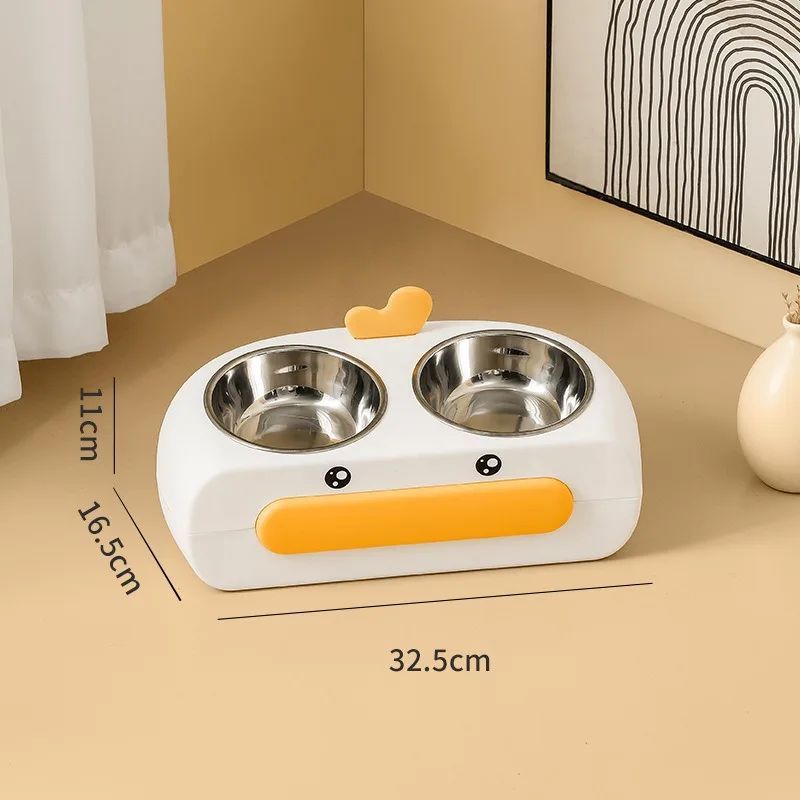 Pet Double Bowl Plastic Kitten Dog Food Drinking Tray