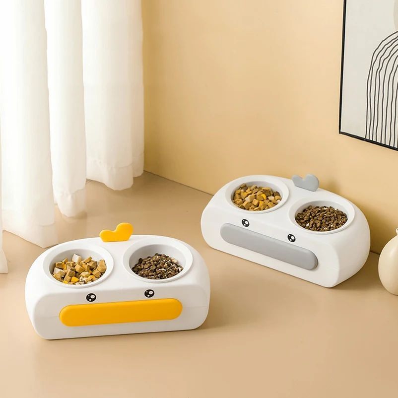 Pet Double Bowl Plastic Kitten Dog Food Drinking Tray