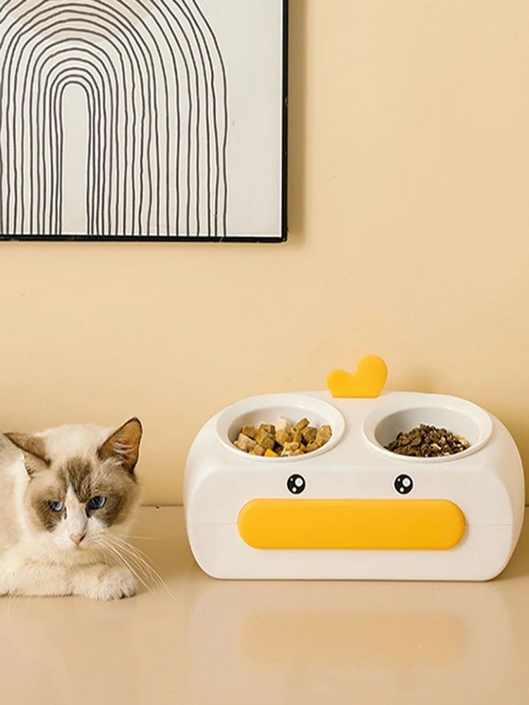 Pet Double Bowl Plastic Kitten Dog Food Drinking Tray
