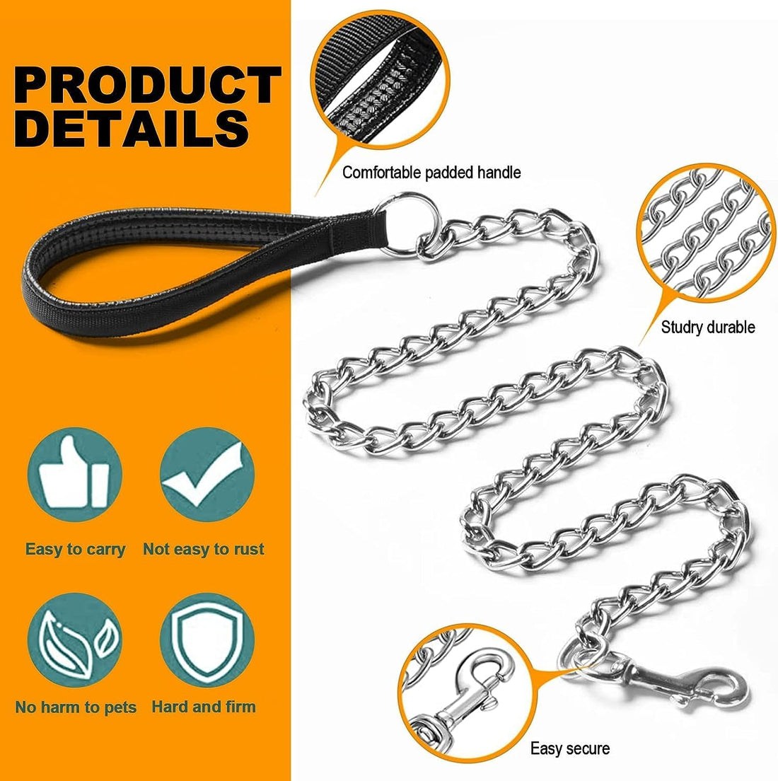 Pet Leash Chain With Soft Padded Handle