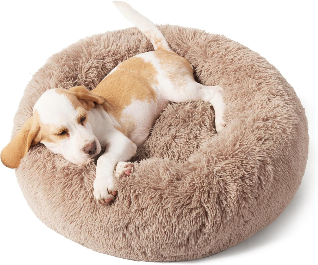 Solid Color Indoor Non-slip Round Fluffy Plush Pet Bed