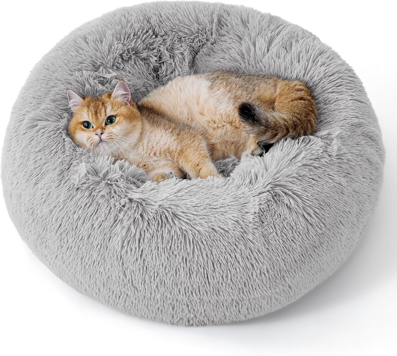 Solid Color Indoor Non-slip Round Fluffy Plush Pet Bed