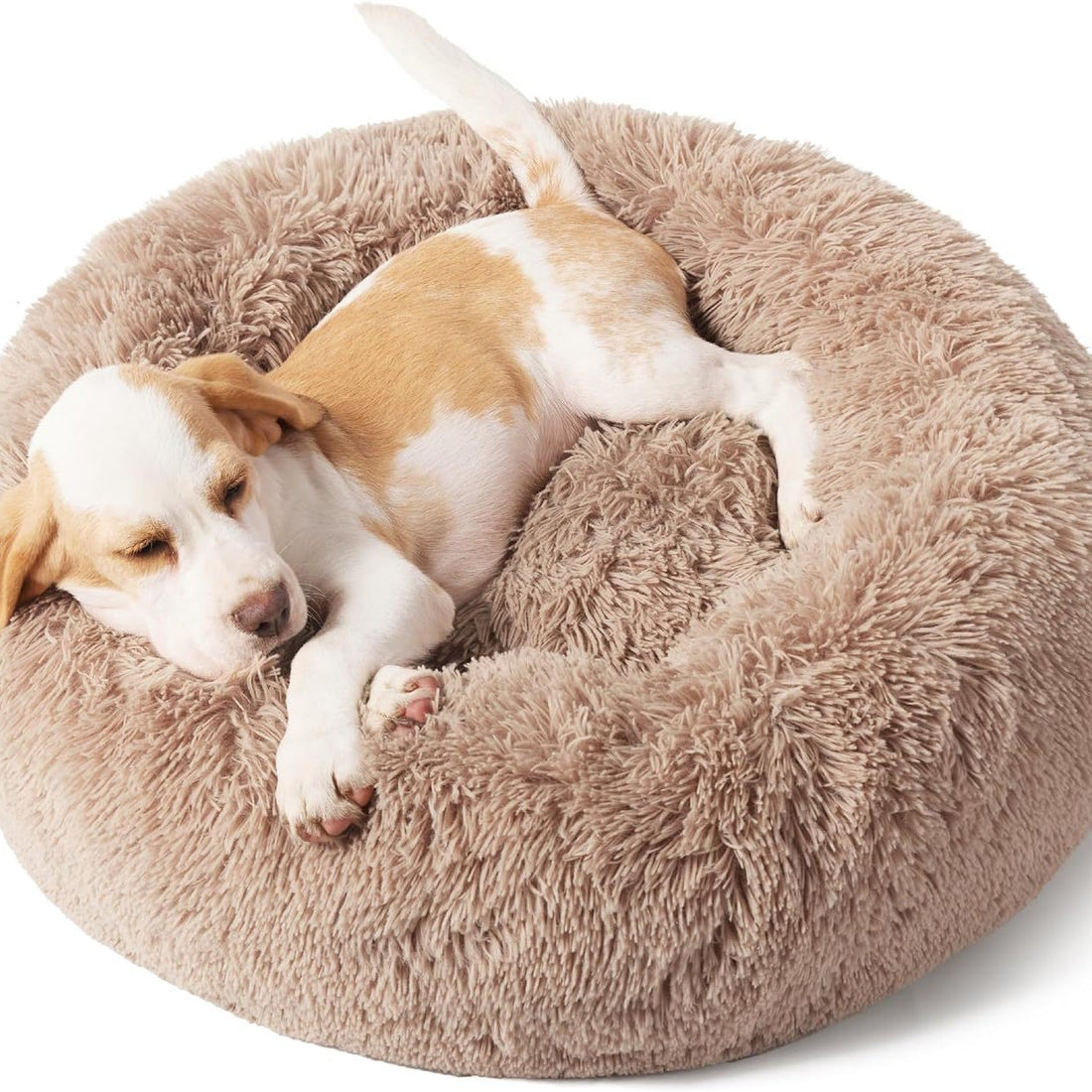 Solid Color Indoor Non-slip Round Fluffy Plush Pet Bed